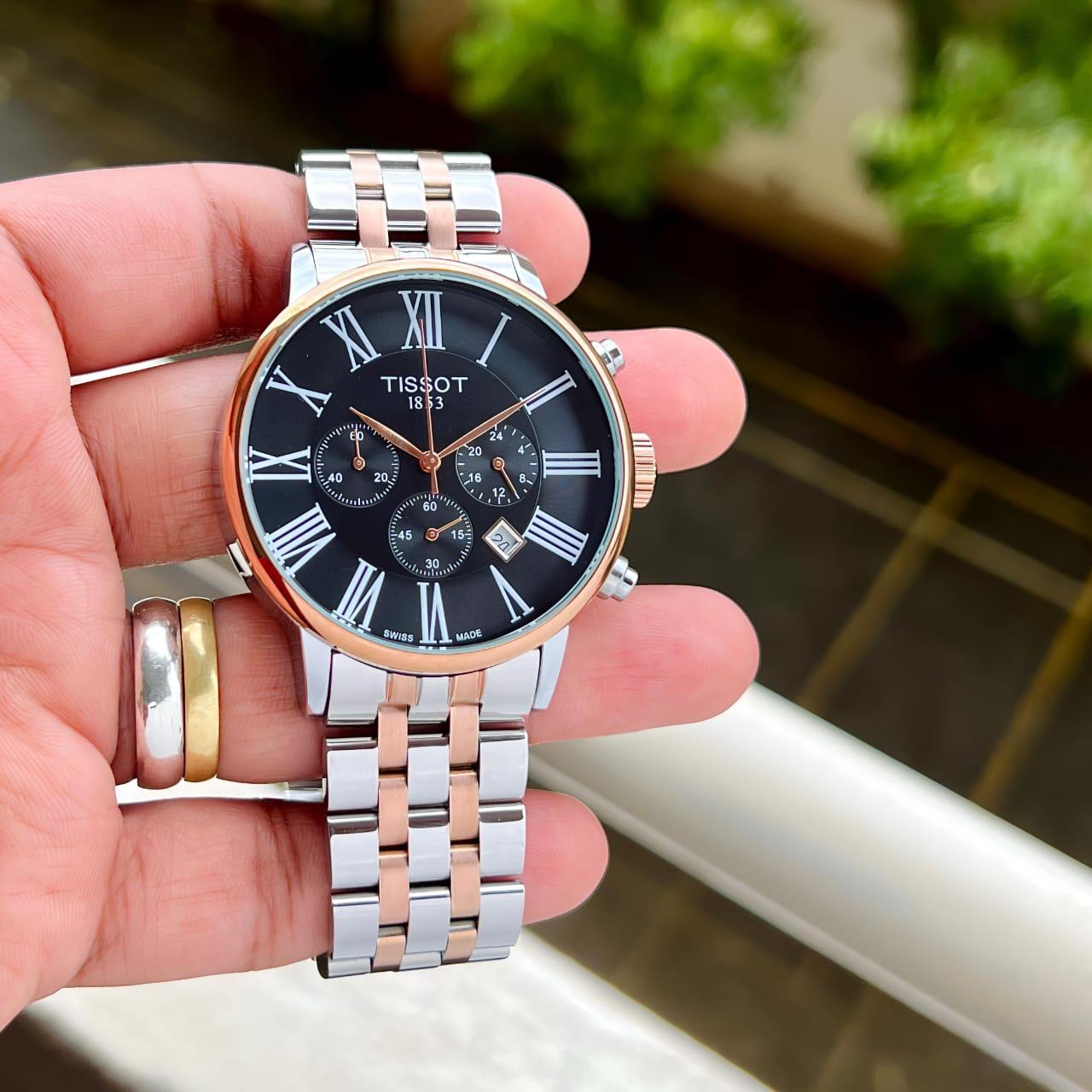 Tissot premium chain watch silver Rose Gold