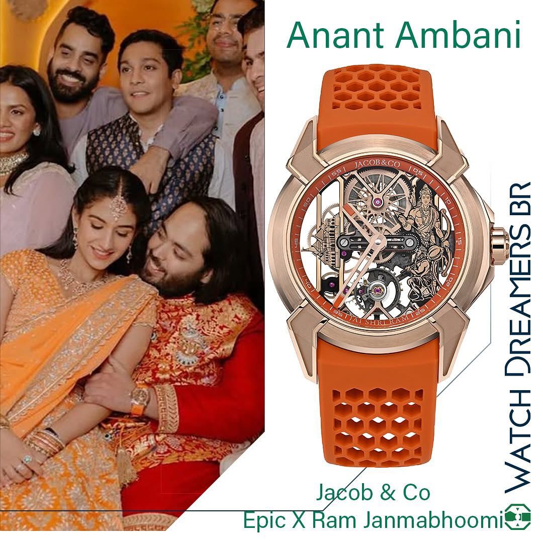 JAC_OB & CO EPIC X RAM JANMABHOOMI ROSE GOLD EDITION WATCH WITH AN ORANGE RUBBER STRAP